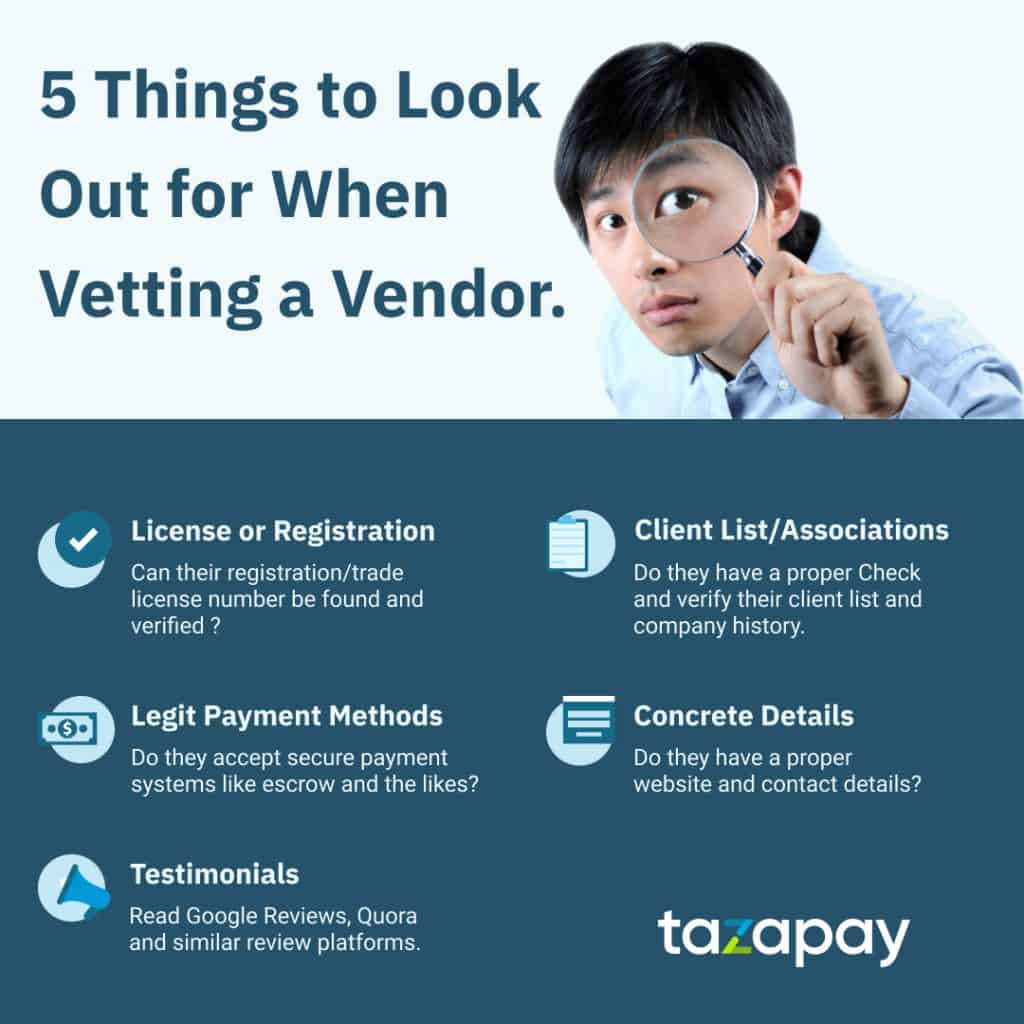 Infographic on 5 best qualities to look out for to determine whether a company or vendor is legit