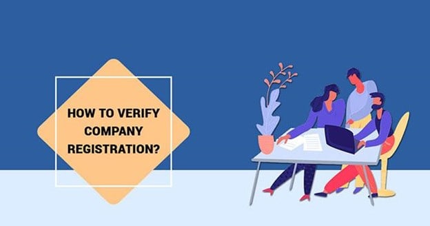 Illustration of 3 people discussing about how to verify a company registration over a table